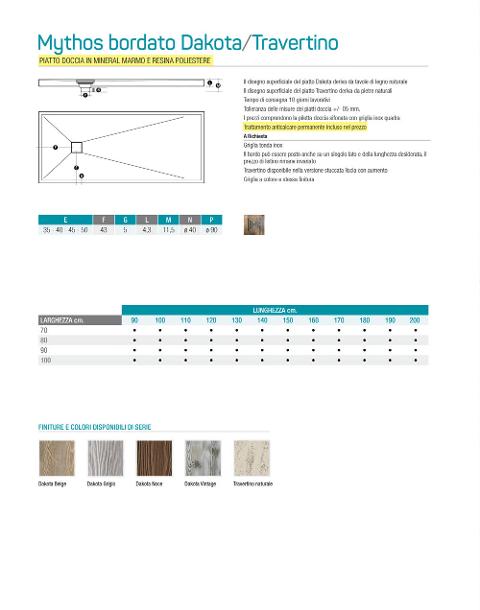 PIATTO DOCCIA MYTHOS DAKOTA TRAVERTINO Thermodesign NORMALE E BORDATO