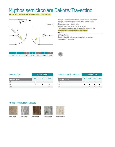 PIATTO DOCCIA MYTHOS SEMICIRCOLARE DAKOTA-TRAVERTINO Thermodesign NORMALE E BORDATO
