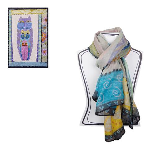 Pareo/Pashmina in cotone decorato Egan LAUREL BURCH FANTASTIC FELINES