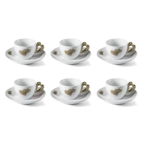 Set 6 tazze caffè con piattino in porcellana decorata Guzzini LOVE