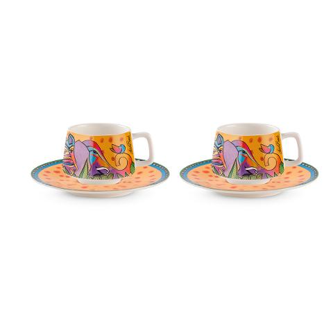 Set 2 tazze caffè con piattino in porcellana decorata Egan LAUREL BURCH JUNGLE SONG