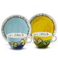 Set 2 tazze cappuccino con piattino in porcellana decorata Egan PANE AMORE E FANTASIA