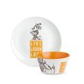 Set piatto dolce e tazza bowl in porcellana decorata Egan LIVE LAUGH LOVE