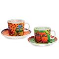 Set 2 tazze cappuccino con piattino in porcellana decorata  Egan LAUREL BURCH FANTASTIC FELINES