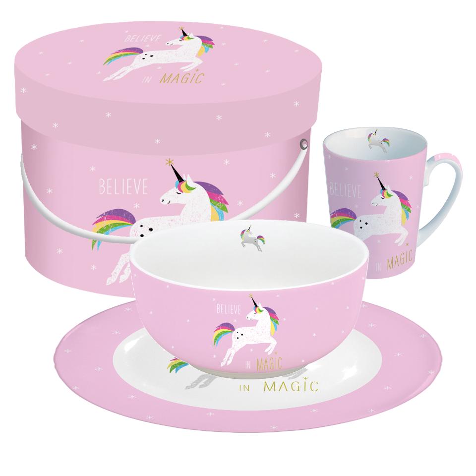 Set per la colazione 3 pz in porcellana New Bone China decorata ppd BELIEVE IN MAGIC