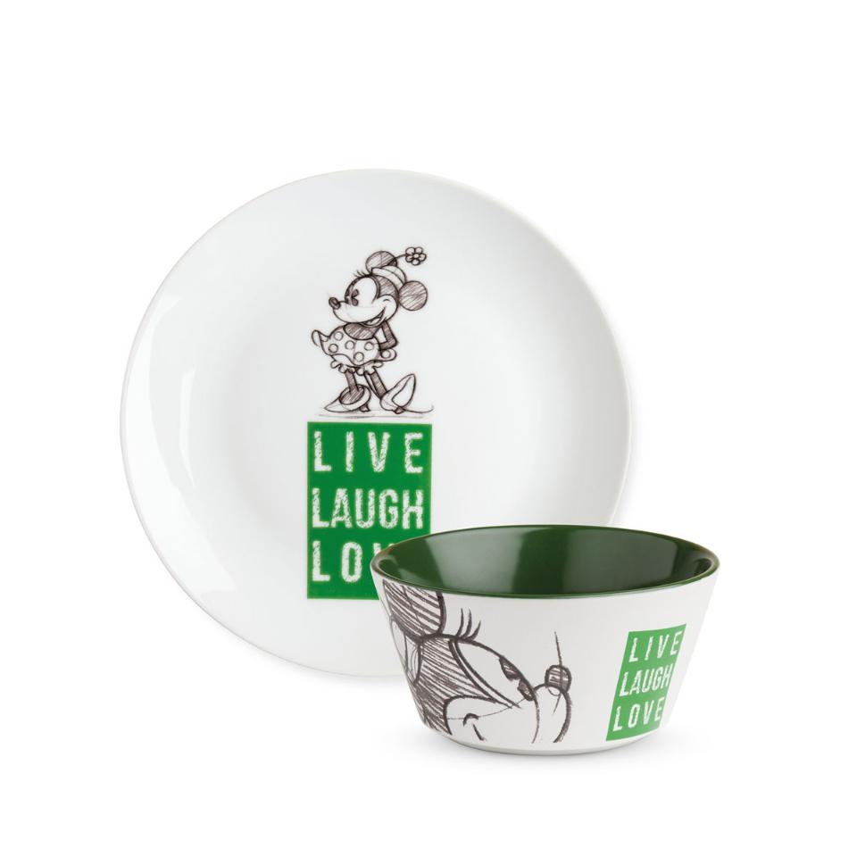 Set piatto dolce e tazza bowl in porcellana decorata Egan LIVE LAUGH LOVE