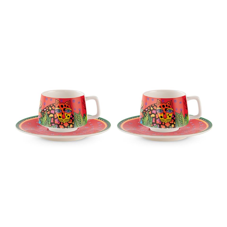 Set 2 tazze caffè con piattino in porcellana decorata Egan LAUREL BURCH JUNGLE SONG