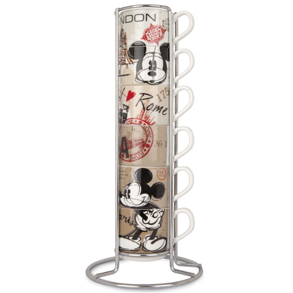 Set 6 tazze caffè in porcellana decorata con metalrack Egan MICKEY MOUSE CITY