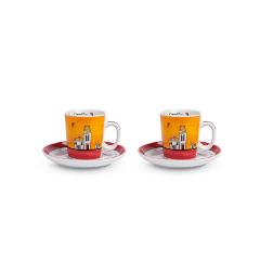 Set 2 tazze caffè con piattino in porcellana decorata Egan LE CASETTE