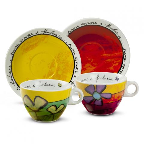 Set 2 tazze cappuccino con piattino in porcellana decorata  Egan PANE AMORE E FANTASIA - Bagheria (Palermo)