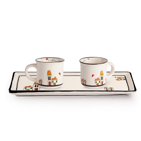 Set 2 tazze caffè con vassoietto in ceramica decorata  Egan LE CASETTE