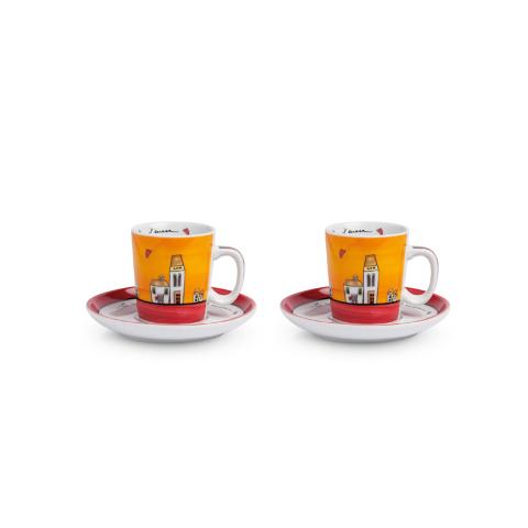 Set 2 tazze caffè con piattino in porcellana decorata Egan LE CASETTE