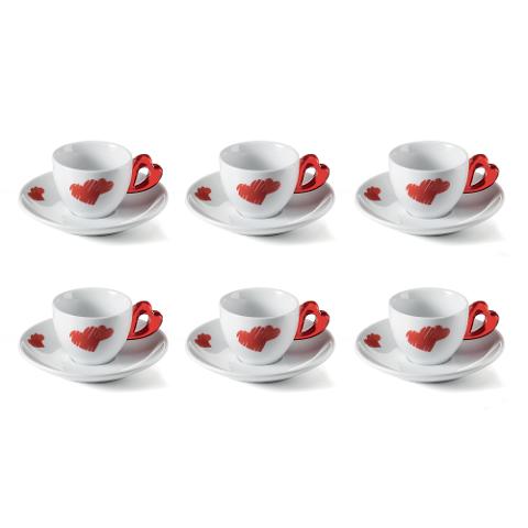 Set 6 tazze caffè con piattino in porcellana decorata  Guzzini LOVE