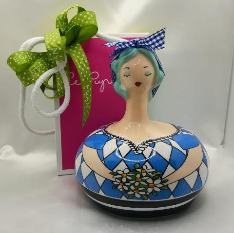 Salvadanaio medio in ceramica decorata a mano decoro fiori Egan LE PUPAZZE