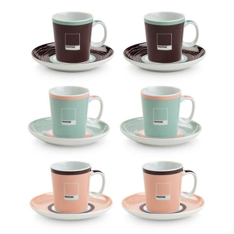 Set 6 tazze caffè con piattino in porcellana decorata  Egan PANTONE