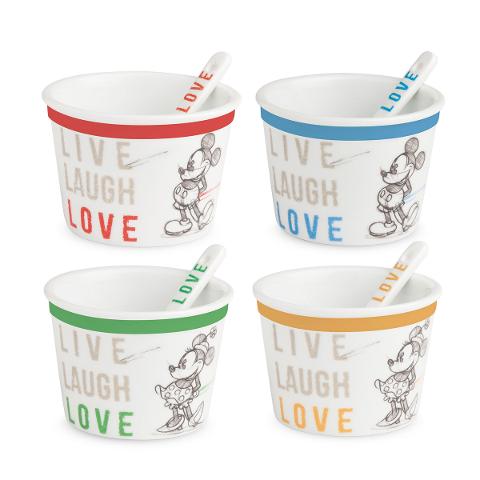 Set 4 coppette gelato con cucchiaino in porcellana decorata Egan LIVE LAUGH LOVE
