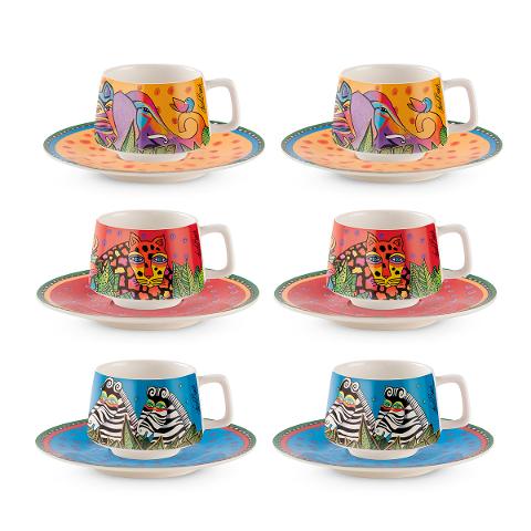 Set 6 tazze caffè con piattino in porcellana decorata Egan LAUREL BURCH JUNGLE SONG