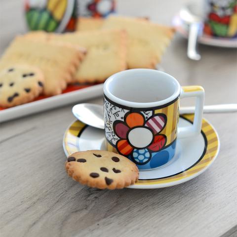Set 2 tazze caffè con piattino in porcellana decorata Egan BRITTO ICON