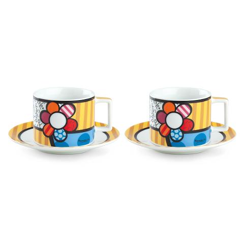 Set 2 tazze cappuccino con piattino in porcellana decorata Egan BRITTO ICON