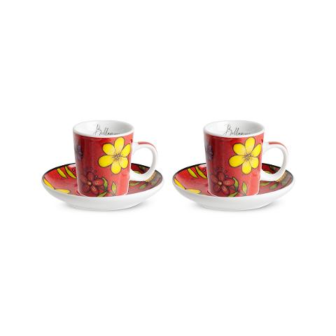 Set 2 tazze caffè con piattino in porcellana decorata Egan BELLAMORE
