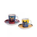 Set 2 tazze caffè con piattino in porcellana decorata Egan LAUREL BURCH FANTASTIC FELINES