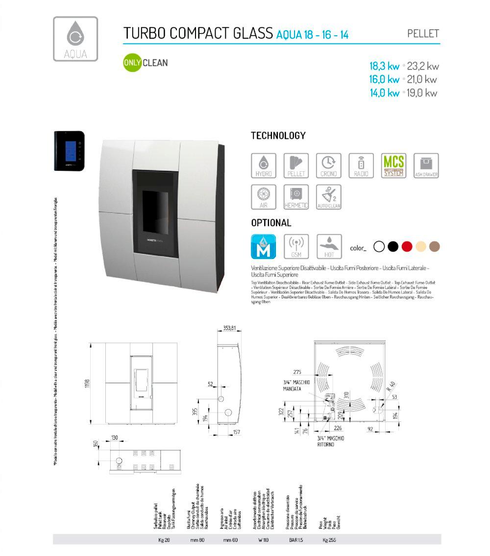 TERMOSTUFA A PELLET MORETTI DESIGN AQUA TURBO COMPACT GLASS 18Kw
