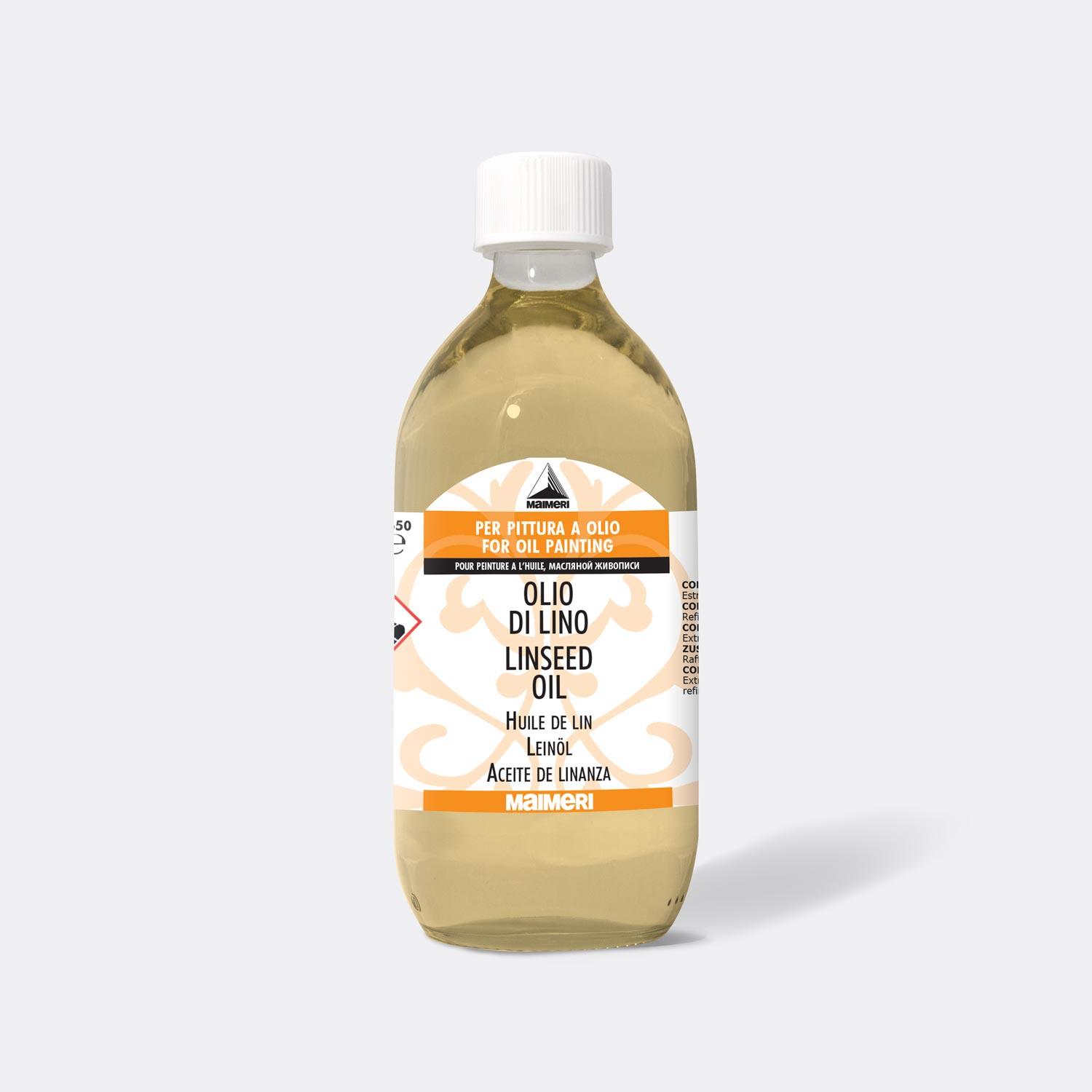 olio di lino crudo chiarificato in bottiglia di vetro maimeri maimeri 250ml