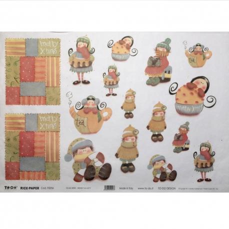 Carta riso  per decoupage pupazzi neve country TODO 33 x 48 cm
