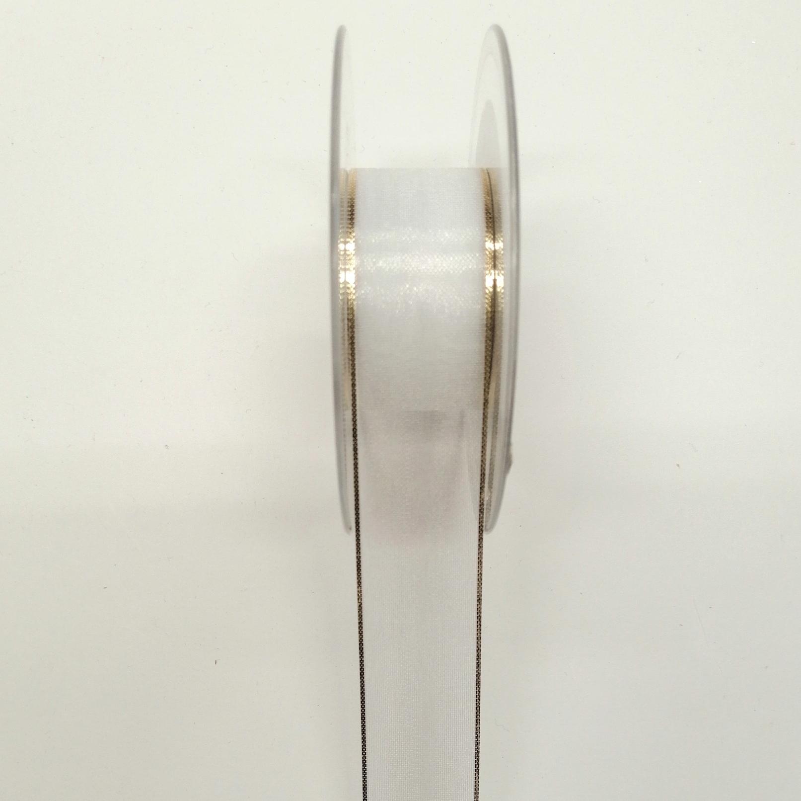 decoro organza bianca trasparente stafil 25mm con perfili dorati