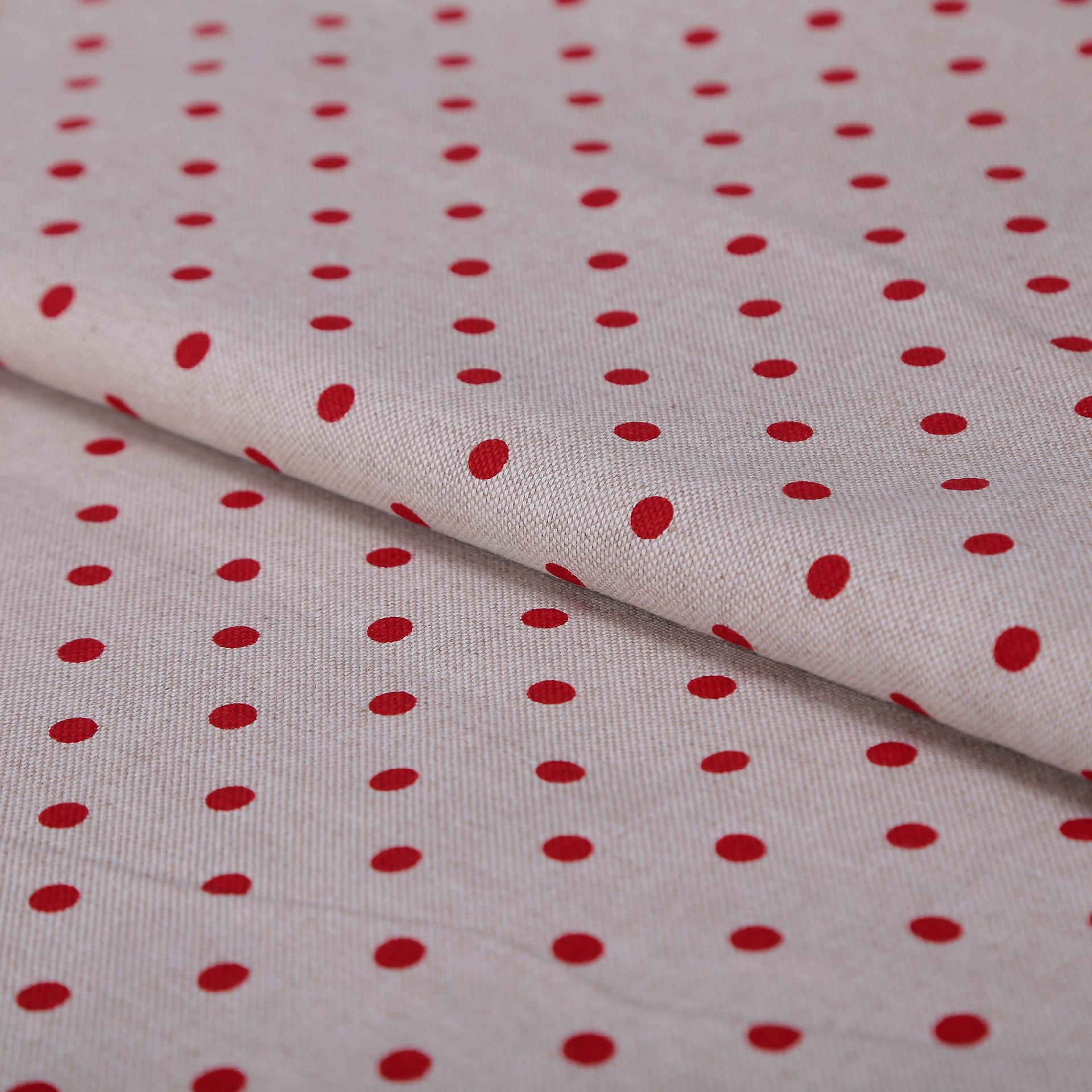 stoffa in cotone telato in tinta di colore beige con fantasia a pois rossi stafil  270 x 50 cm