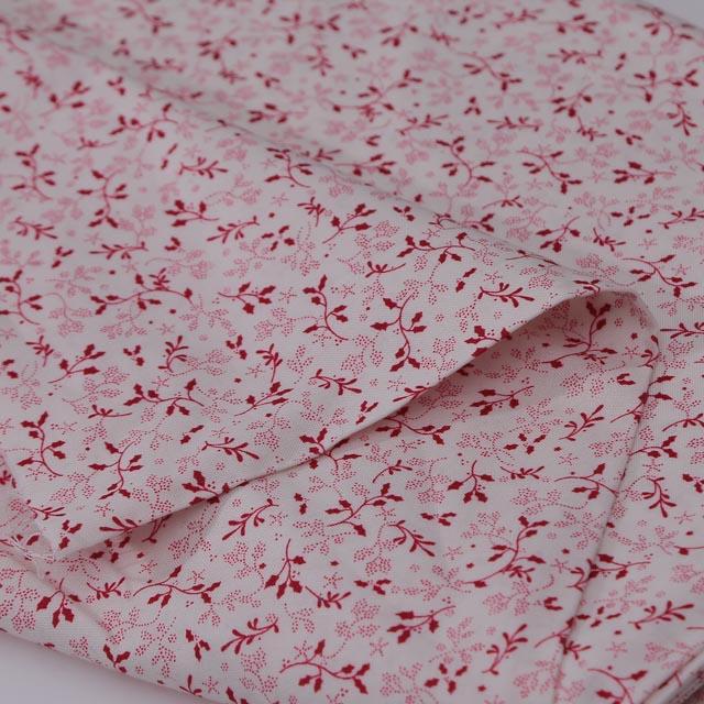 Stoffa in cotone tinta bianca con rametti rossi stafil altezza 110 cm x  50cm