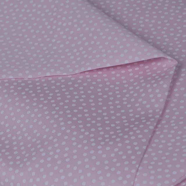 Tessuto rigatino rosa con piccoli  pois bianchi Stafil cm 150 x 50