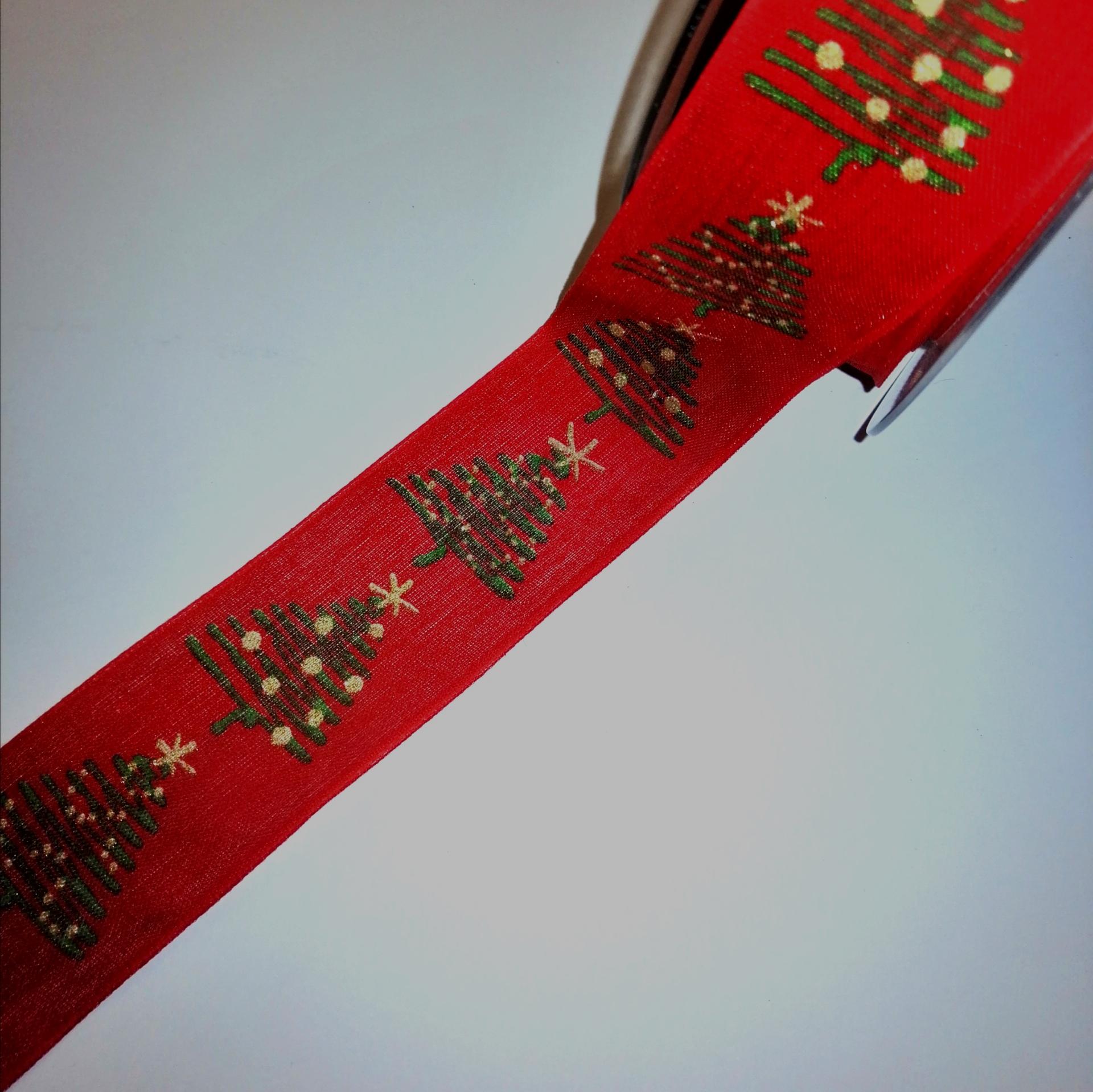 nastro rosso con alberi natale goldina 40mm x 1mt nastri