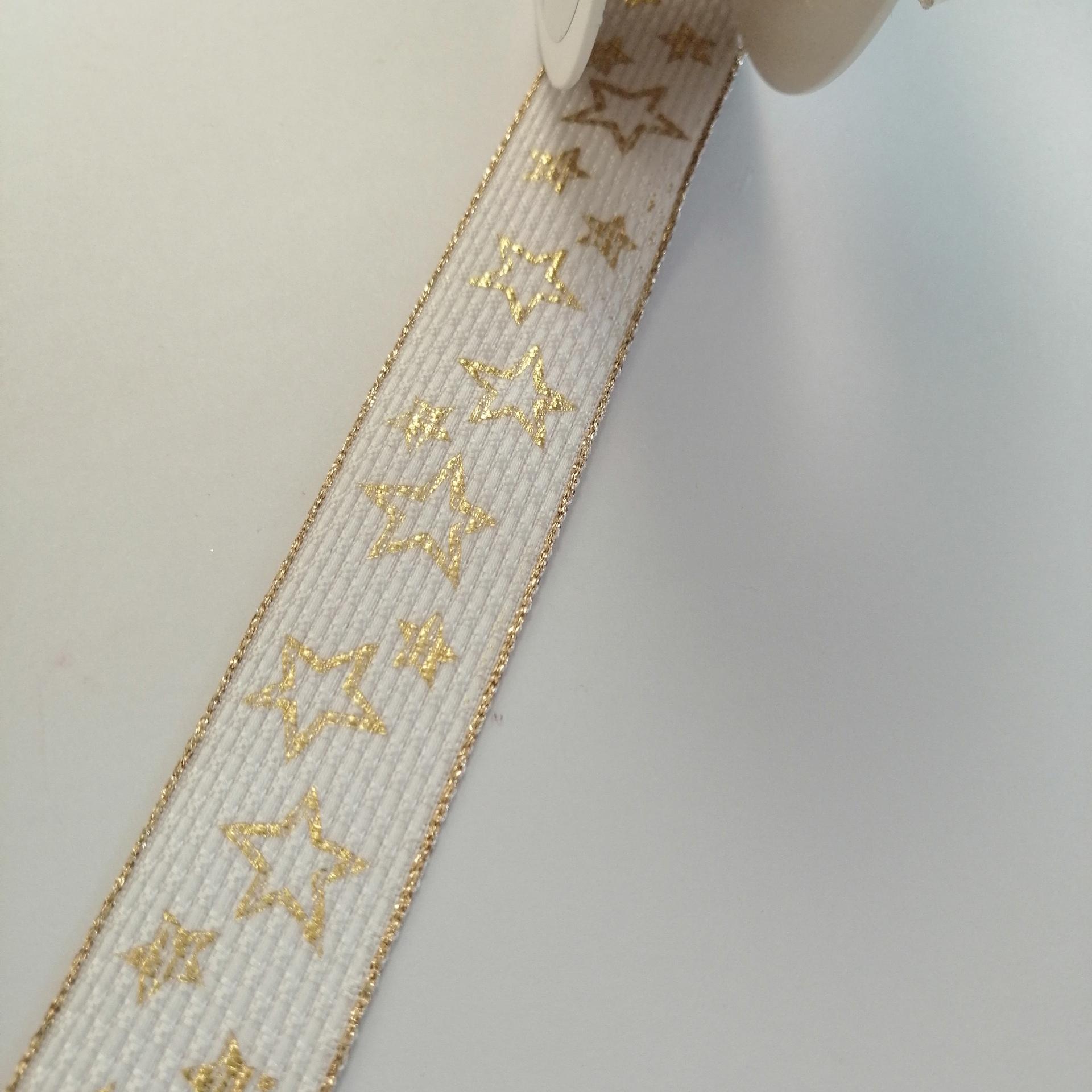 nastro natale bianco con stelle e oro Goldina 25 mm x 1mt