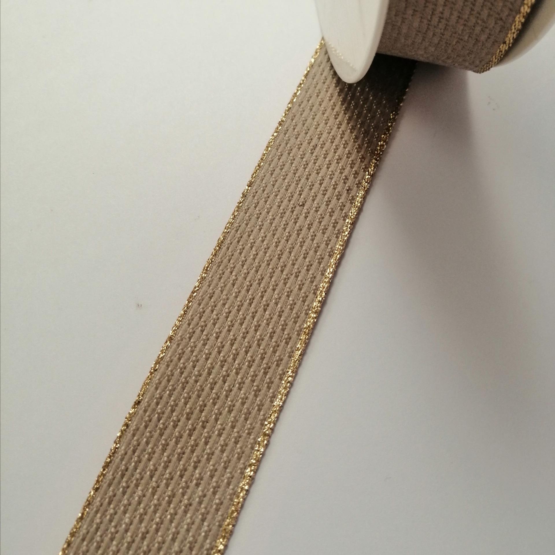 nastro tortora con bordino dorato Goldina 25 mm x 1 mt