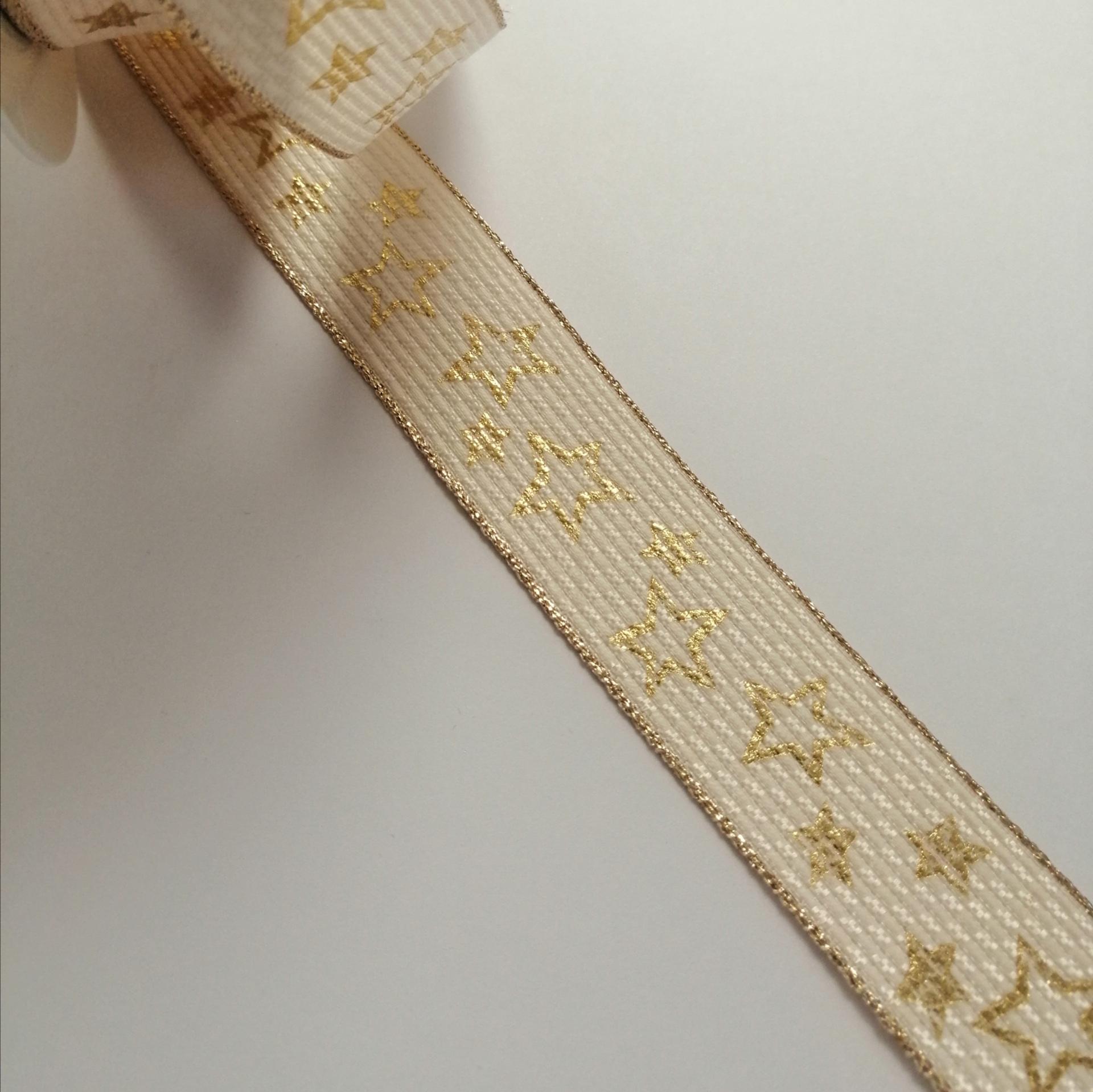 nastro natale crema con stelle oro goldina 25 mm x 1mt