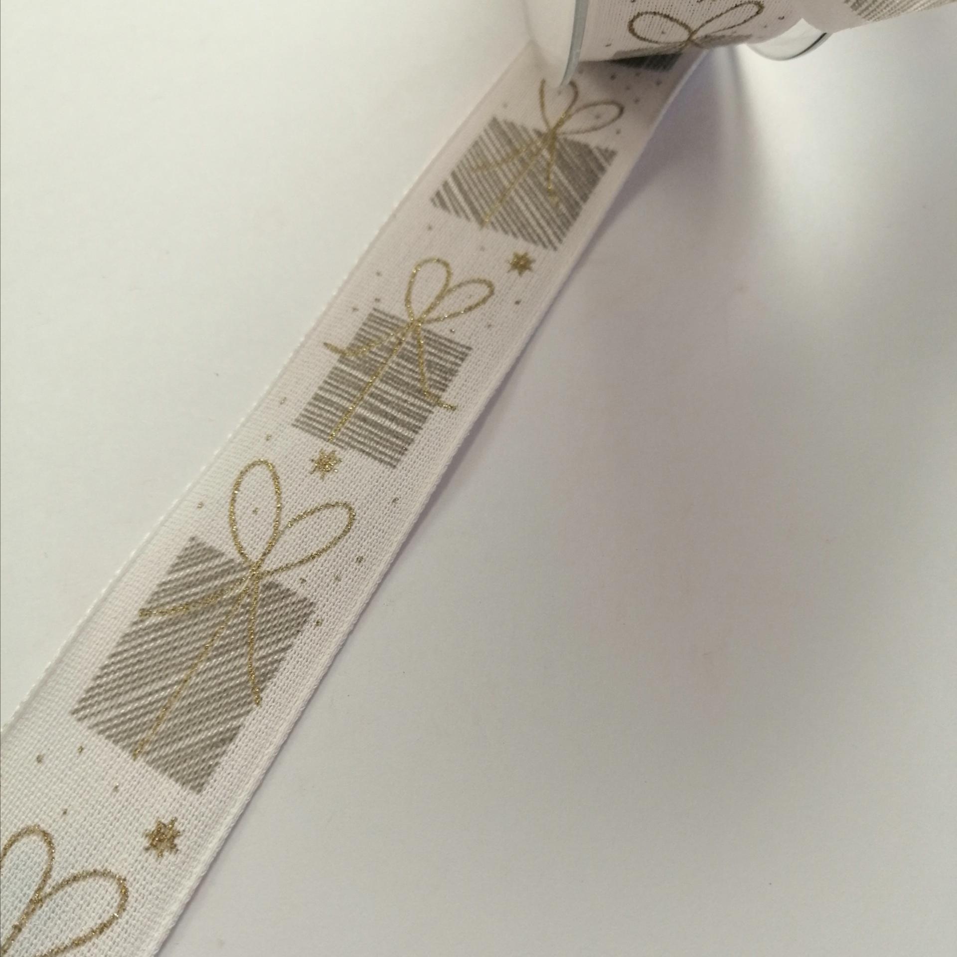 nastro bianco decorato con pacchetti Goldina 25 mm x 1mt nastri