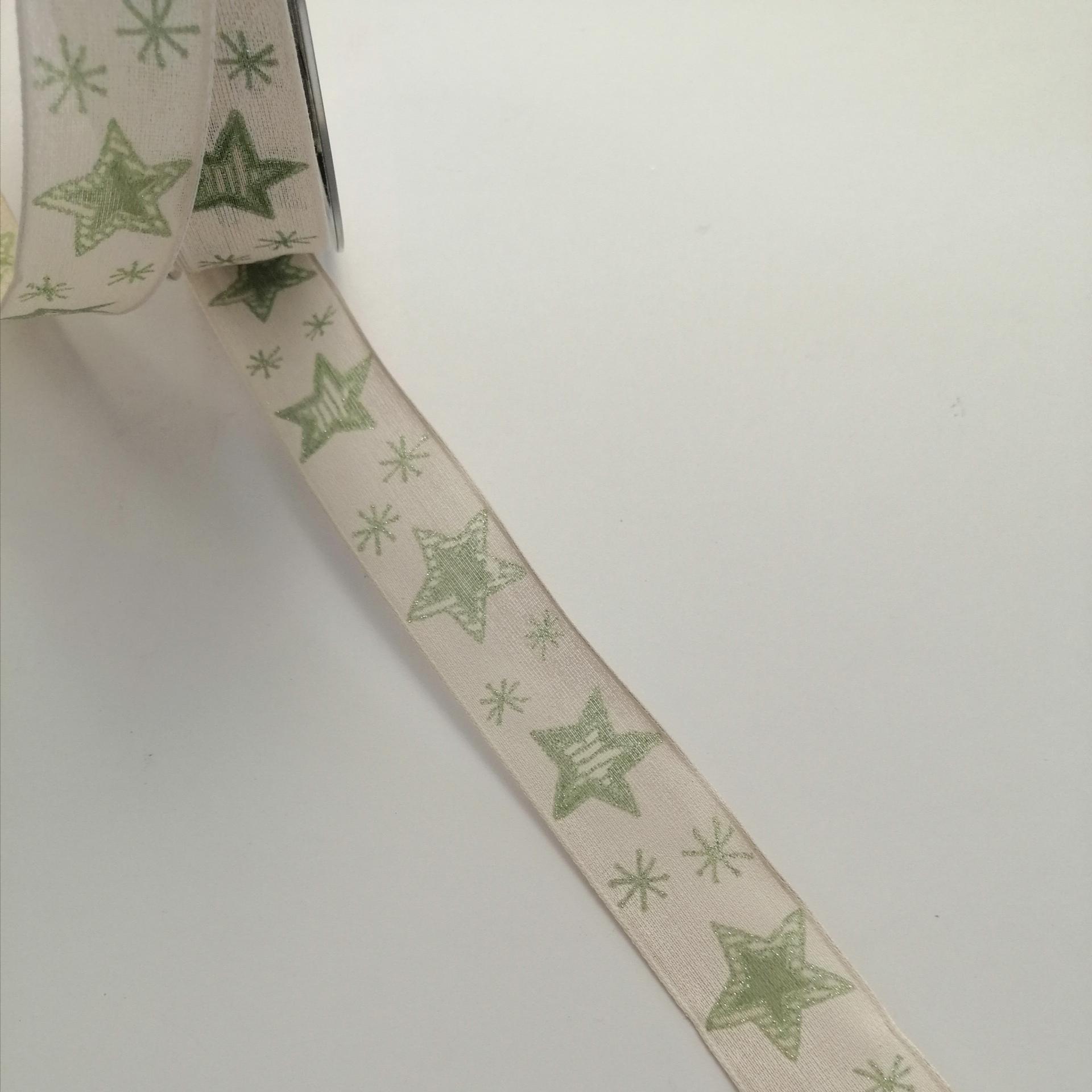 nastro bianco sporco con stelle verdi Goldina 25 mm x 1mt