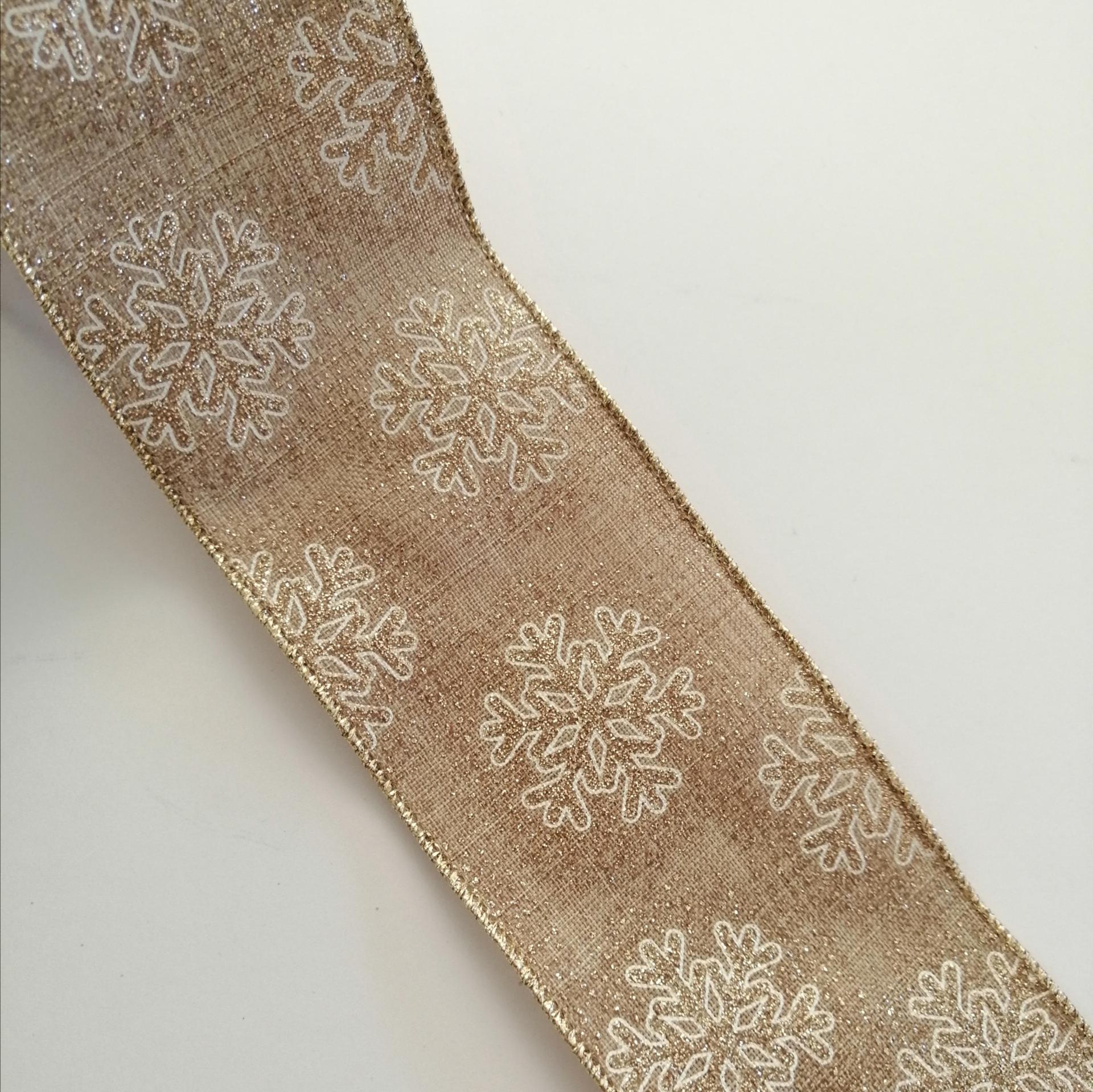 nastro natale beige e oro stafil 65 mm x 1 mt