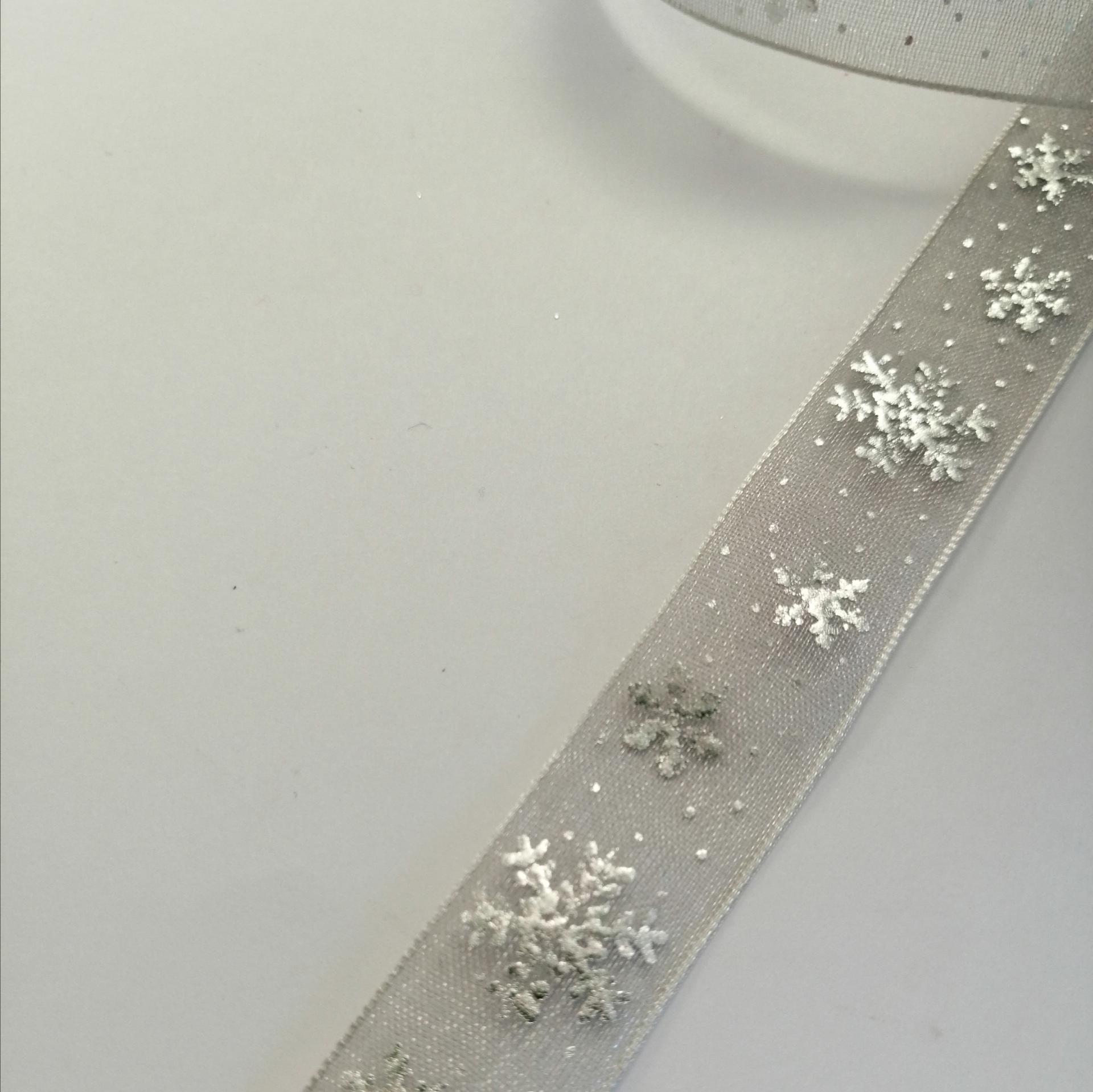nastro organza grigio con fiocchi neve Stafil 15 mm x 1 mt