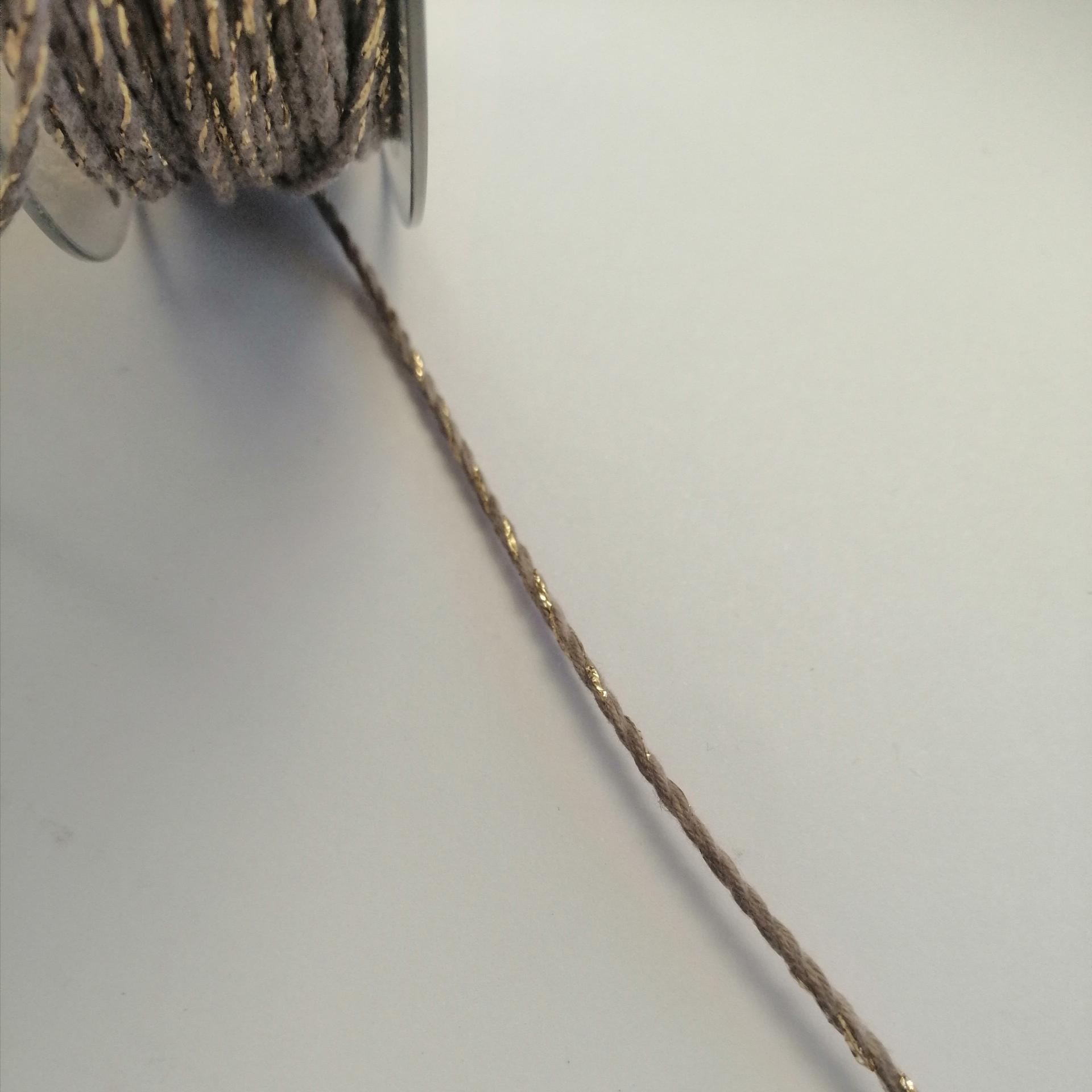 cordino rustico chic tortora e oro Goldina 2 mm x 1 mt