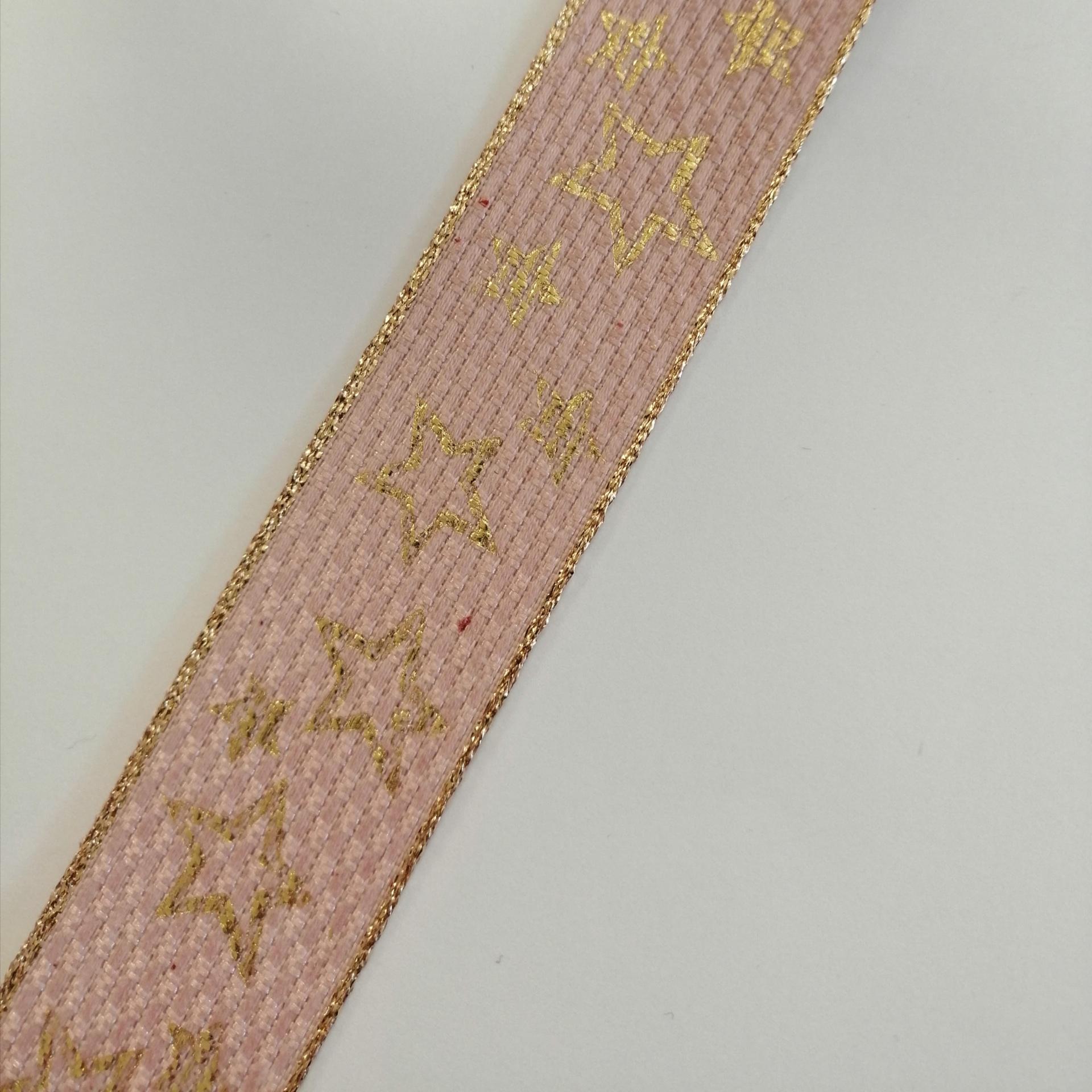 nastro rosa antico con stelle oro Goldina 25 mm x 1 mt