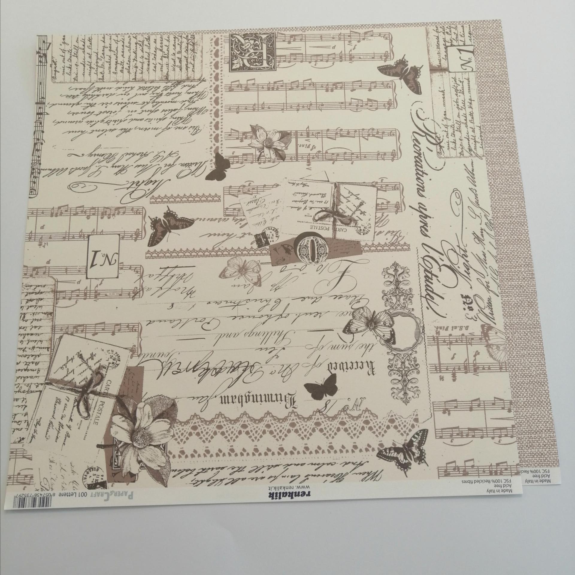 carta scrapbooking fantasia lettere, fiori, spartiti e note musicali  renkalik 30 cm x 30 cm - Bagheria (Palermo)