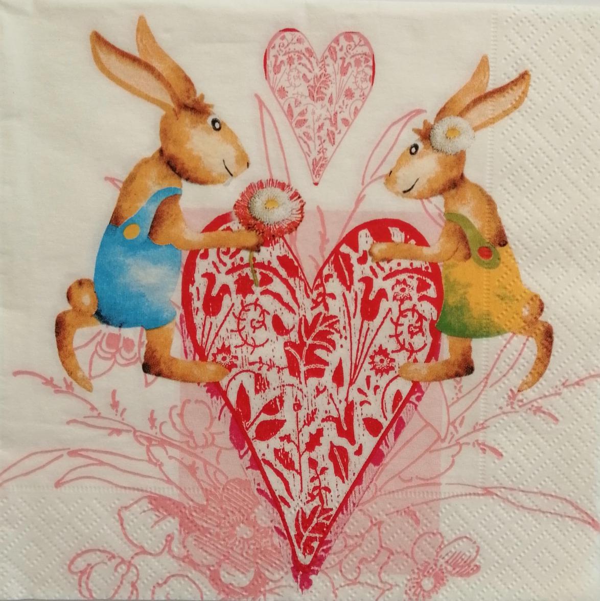 tovaglioli conigli sul cuore arti e grafica busta da 2 pezzi 33 x 33 cm