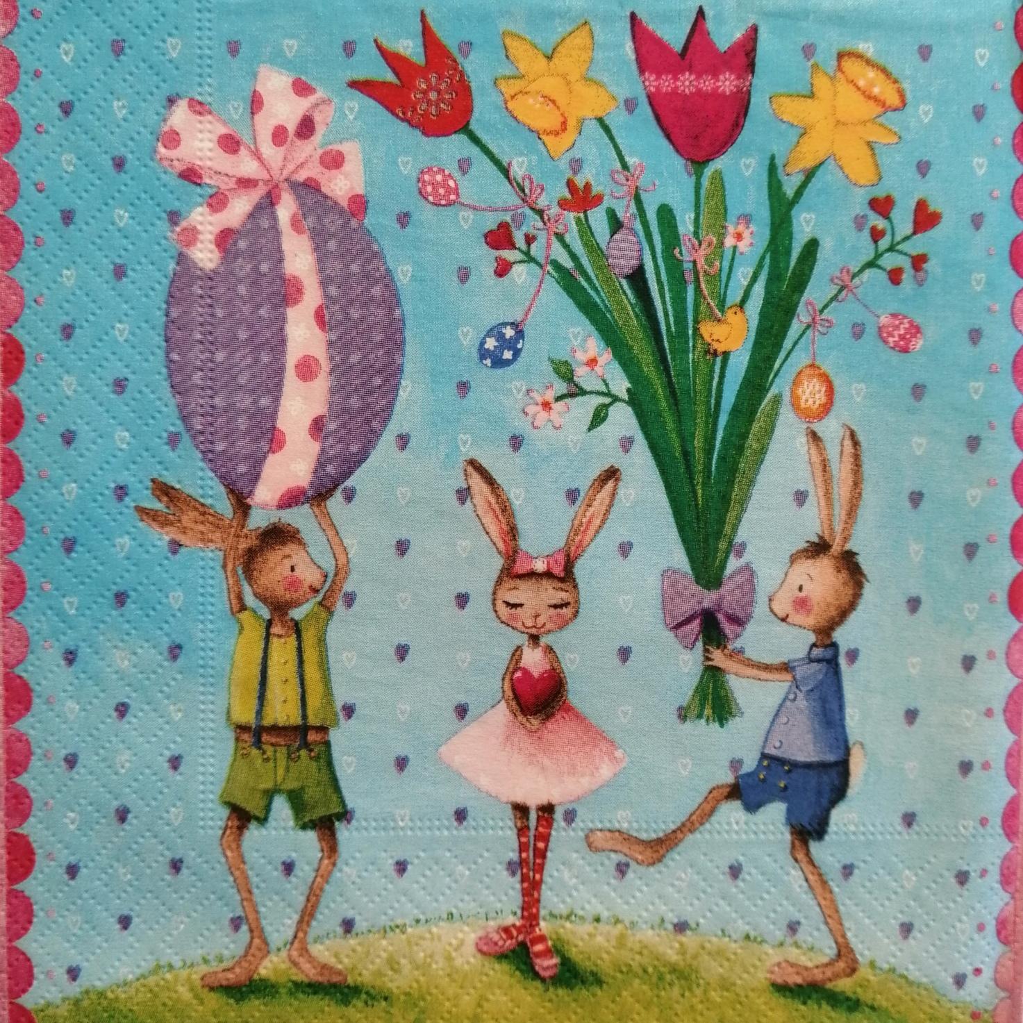 tovaglioli coniglio con uova e fiori arti e grafica busta da 2 pezzi 33 x 33 cm