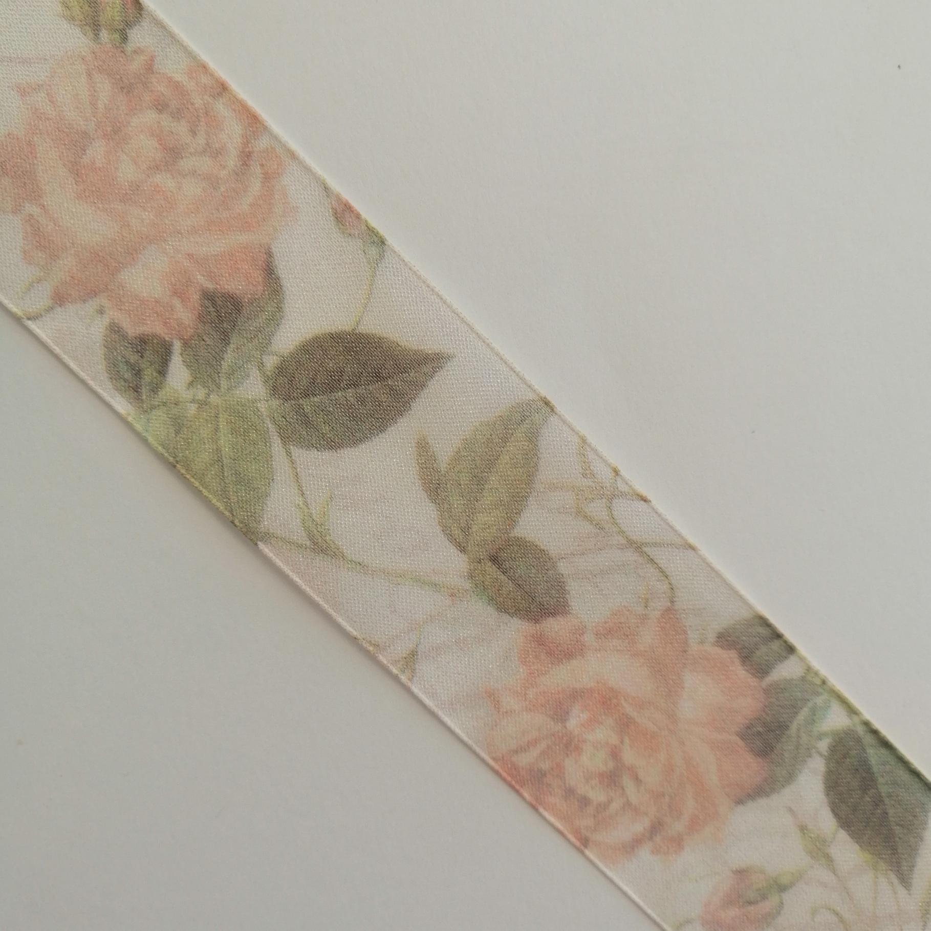 nastro organza rose e foglie goldina  40 mm per 1 mt