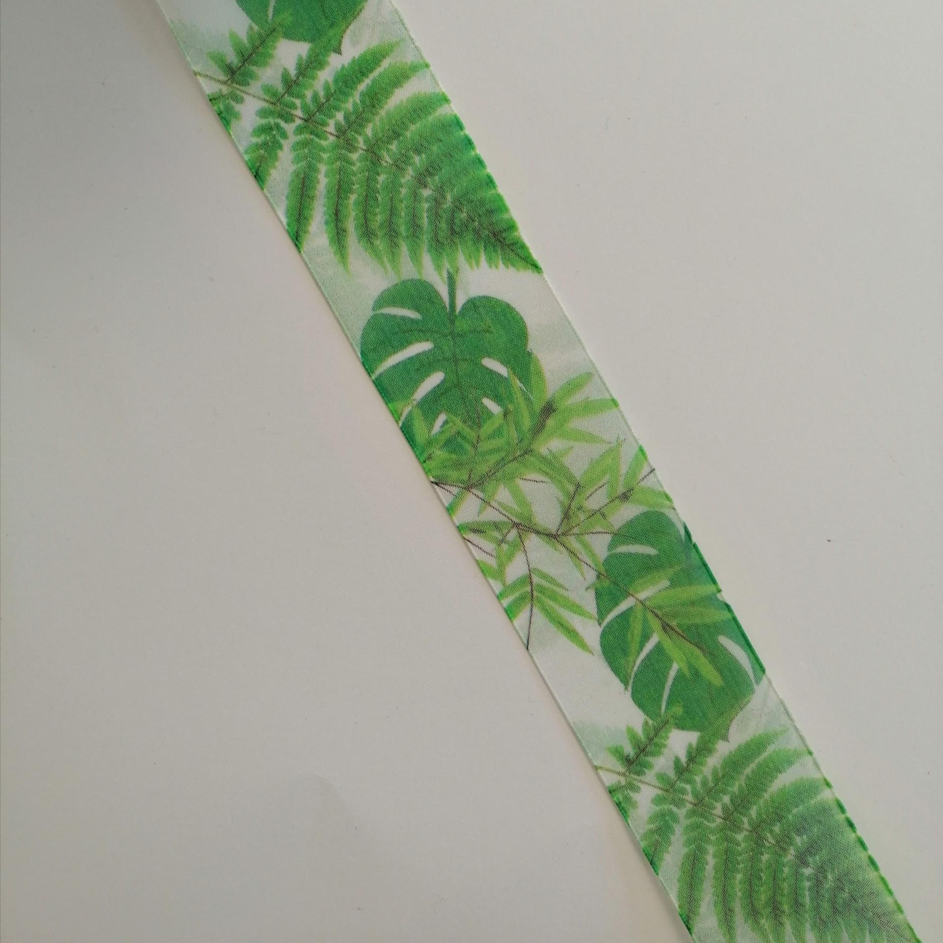 nastro organza con foglie verdi goldina 40 mm per 1 mt