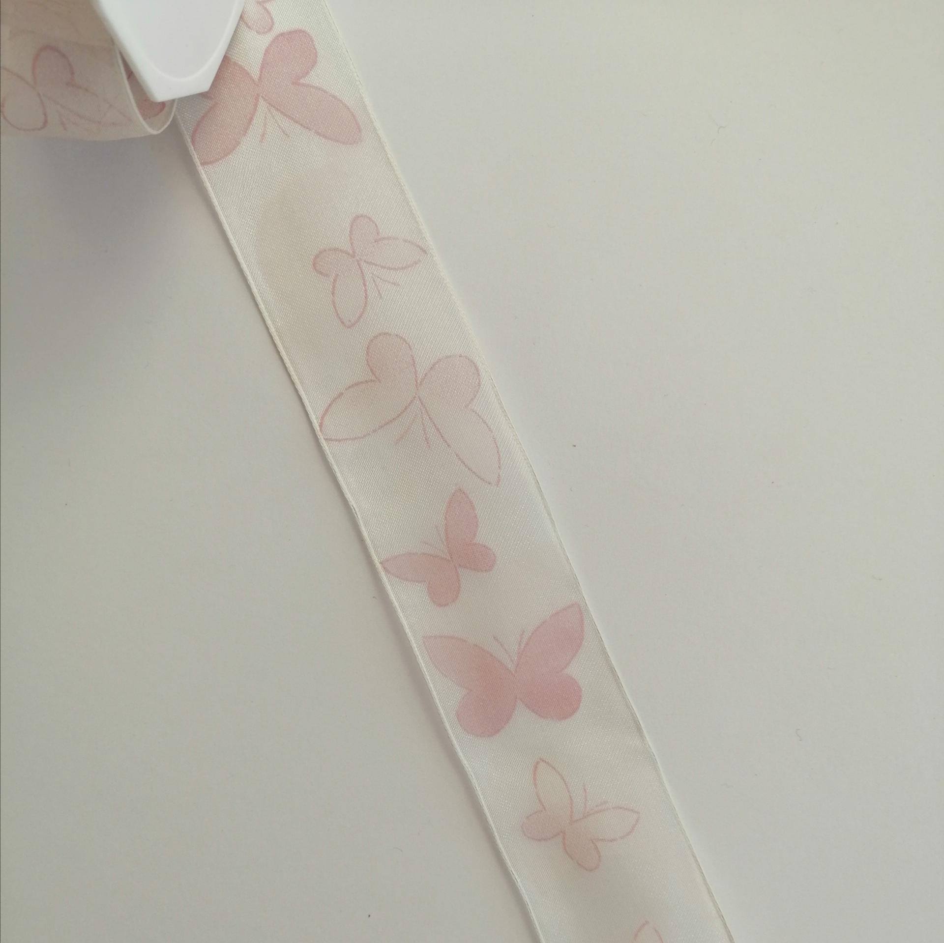 nastro organza panna con farfalle rosa Goldina 40 mm per 1 mt