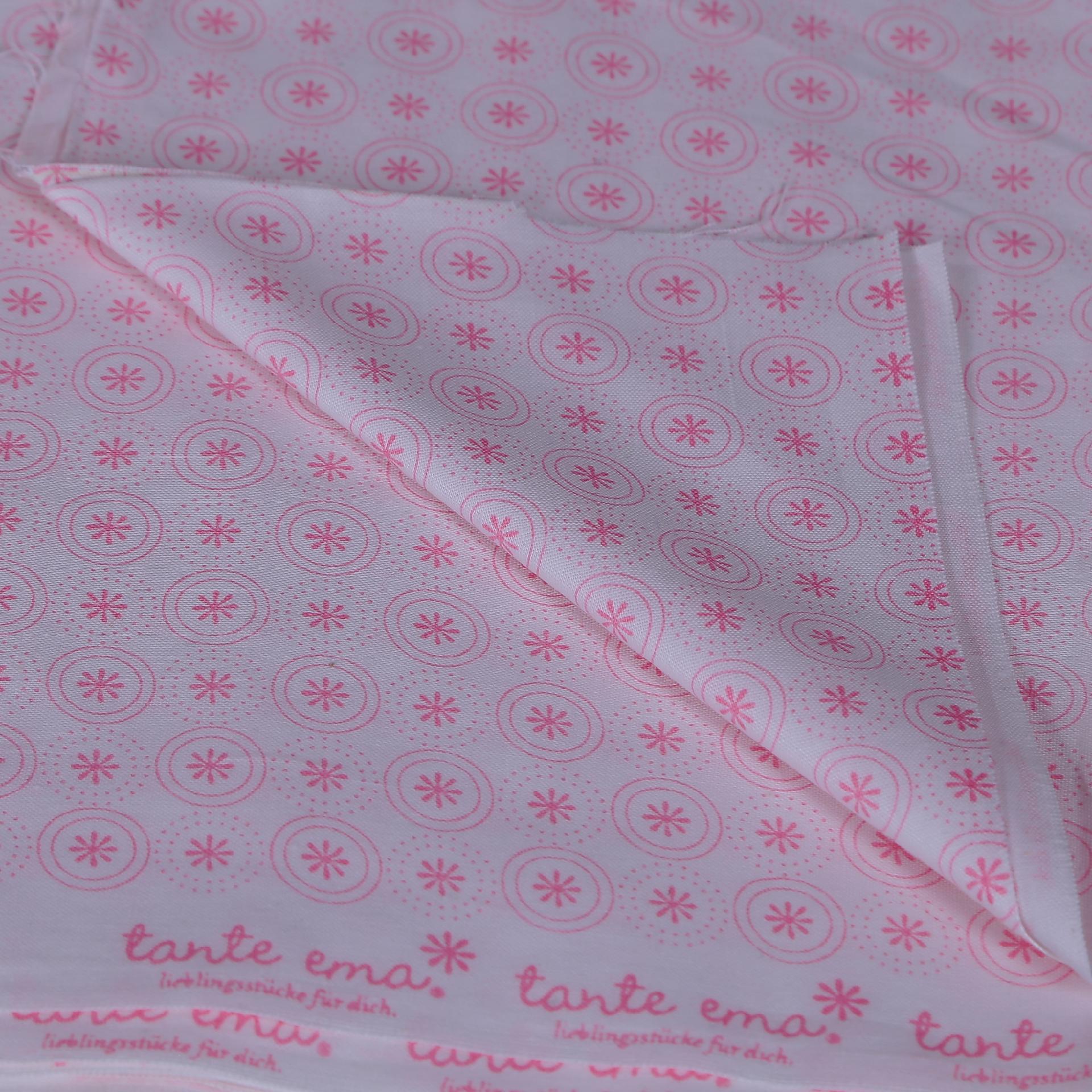 Stoffa Tante bianca con cerchi e fiori rosa TANTE EMA 130X30CM