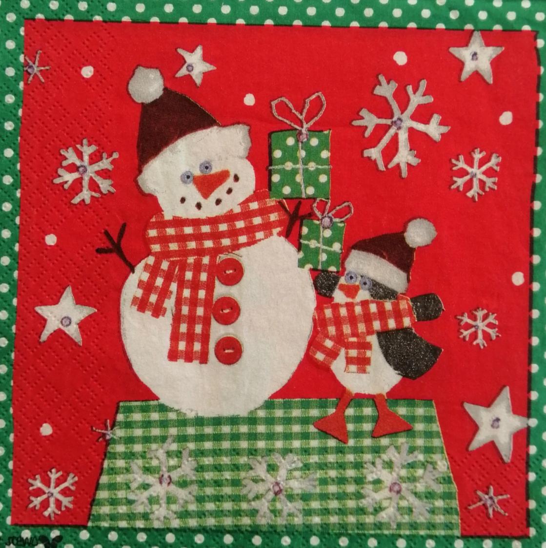 tovaglioli per decoupage  natale pupazzo neve e pinguino arti e grafica busta da 2 pezzi 33x33